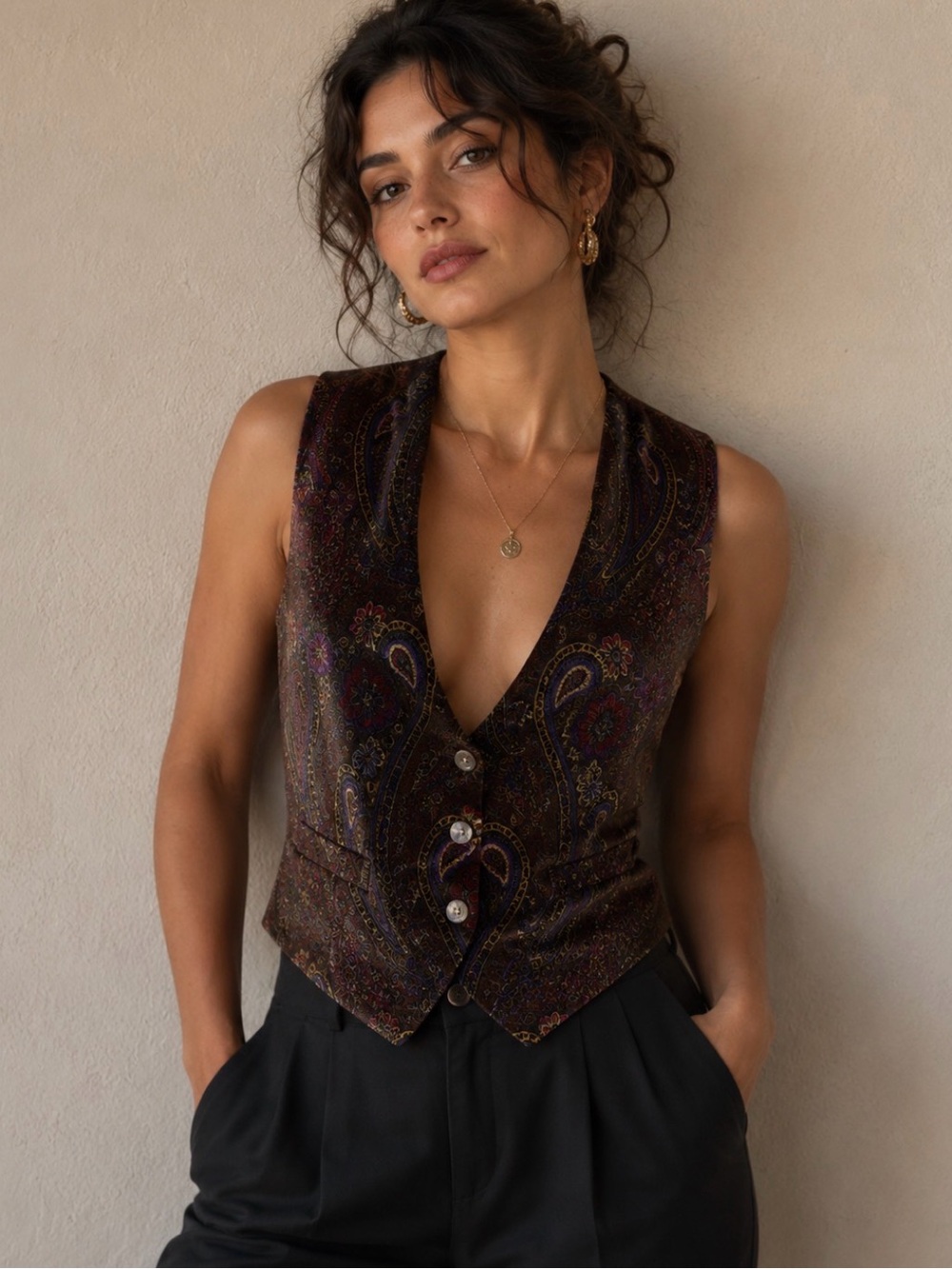 Genesis Unisex Boho Vintage paisley brocade vest Size Medium - Picture 7 of 7